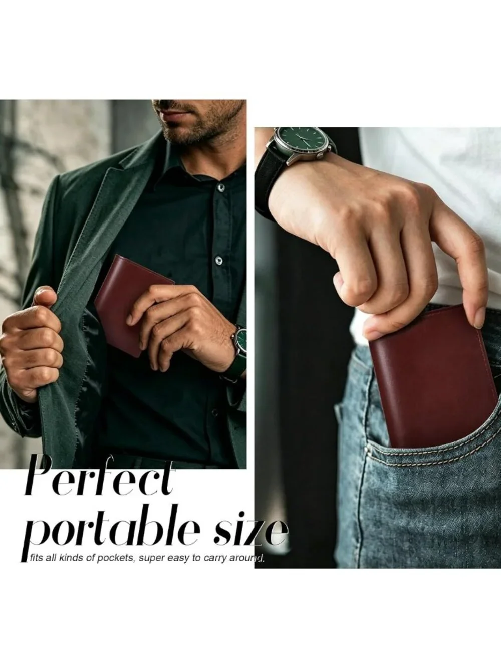 RFID Blocking Genuine Leather Bifold Wallet for Men with 2 ID Windows - Red
